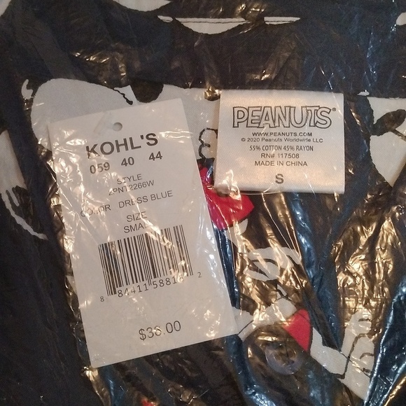 Men's Peanuts Snoopy Joe Cool Button-Down Shirt, Navy, Size Small - Picture 4 of 6